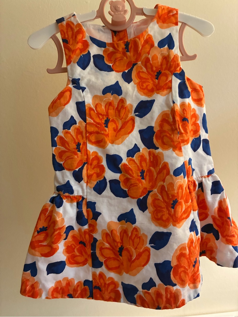 Janie and Jack White Dress with Orange Floral and Navy Leaves
